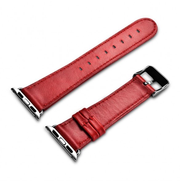 iCarer läder vintage armband i äkta läder för klocka 3 42 mm / klocka 2 42 mm / klocka 1 42 mm röd (RIW118-RD)