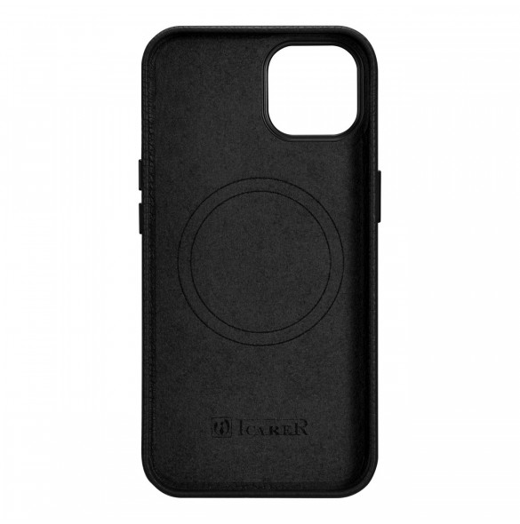 iCarer Litchi Premium läderfodral iPhone 14 Plus magnetiskt läderfodral med MagSafe Black (WMI14220711-BK)