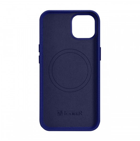 iCarer Litchi Premium läderfodral iPhone 14 Plus magnetiskt läderfodral med MagSafe Mörkblå (WMI14220711-DB)