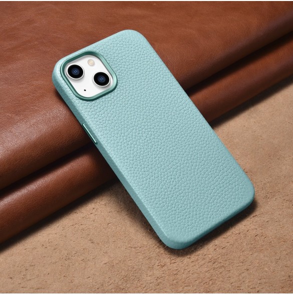 iCarer Litchi Premium läderfodral iPhone 14 Plus magnetiskt läderfodral med MagSafe Green (WMI14220711-GN)