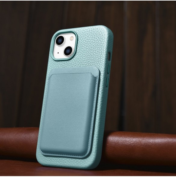 iCarer Litchi Premium läderfodral iPhone 14 Plus magnetiskt läderfodral med MagSafe Green (WMI14220711-GN)