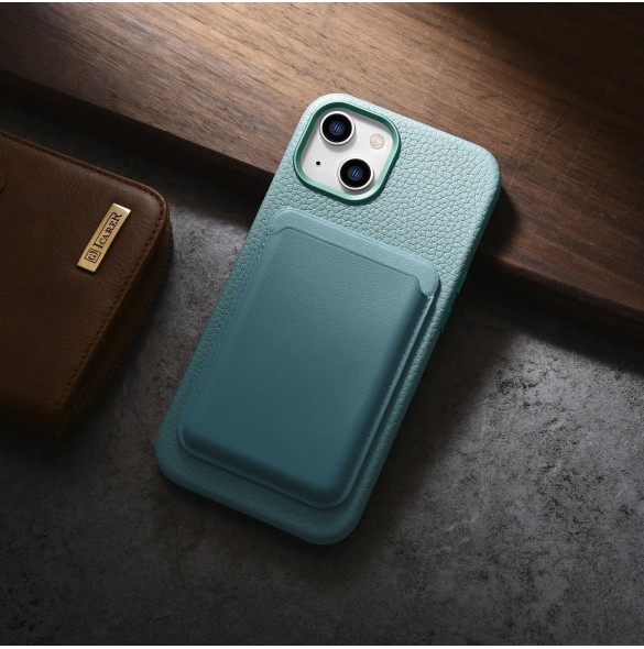 iCarer Litchi Premium läderfodral iPhone 14 Plus magnetiskt läderfodral med MagSafe Green (WMI14220711-GN)