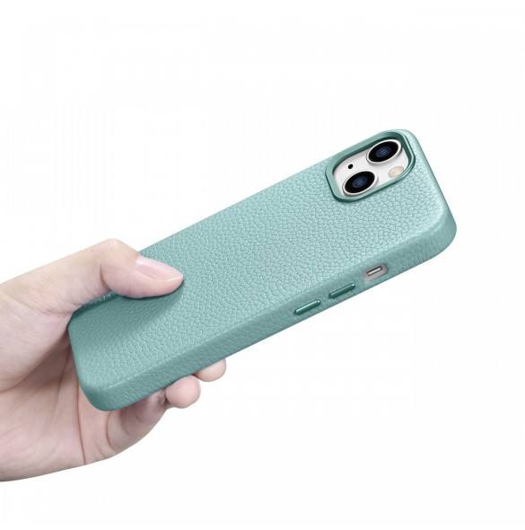 iCarer Litchi Premium läderfodral iPhone 14 Plus magnetiskt läderfodral med MagSafe Green (WMI14220711-GN)