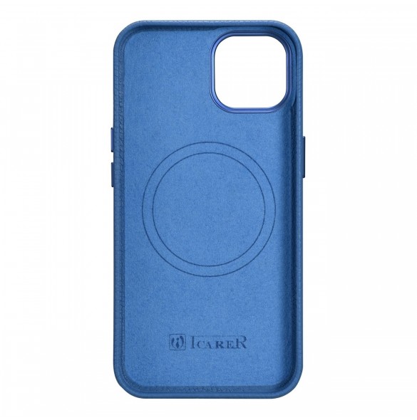 iCarer Litchi Premium läderfodral iPhone 14 Plus magnetiskt läderfodral med MagSafe ljusblå (WMI14220711-LB)