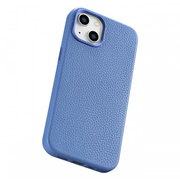 iCarer Litchi Premium läderfodral iPhone 14 Plus magnetiskt läderfodral med MagSafe ljusblå (WMI14220711-LB)