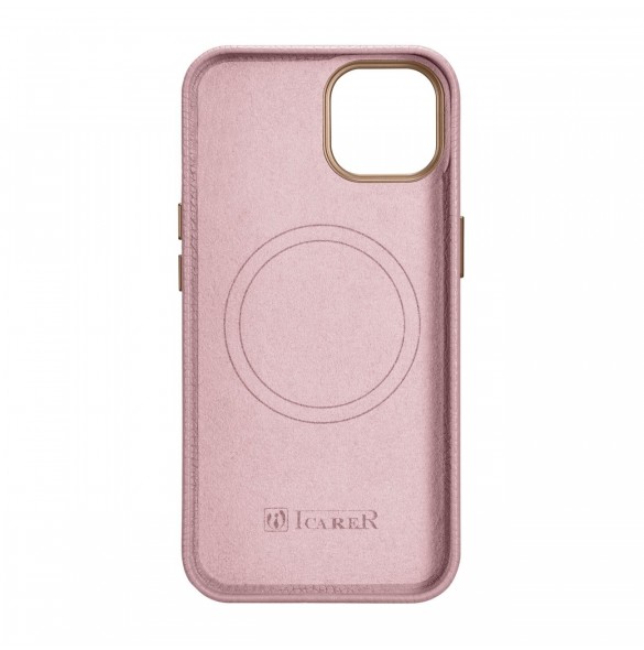iCarer Litchi Premium Läderfodral iPhone 14 Plus Magnetisk Läderfodral med MagSafe Pink (WMI14220711-PK)
