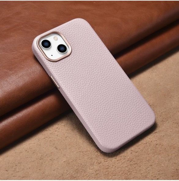 iCarer Litchi Premium Läderfodral iPhone 14 Plus Magnetisk Läderfodral med MagSafe Pink (WMI14220711-PK)