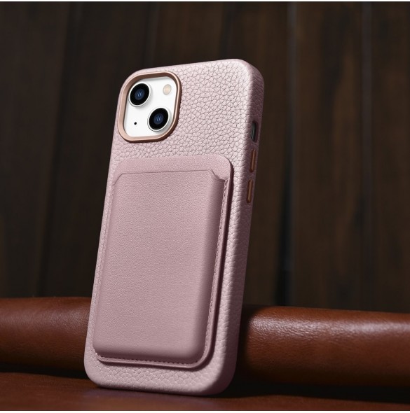 iCarer Litchi Premium Läderfodral iPhone 14 Plus Magnetisk Läderfodral med MagSafe Pink (WMI14220711-PK)