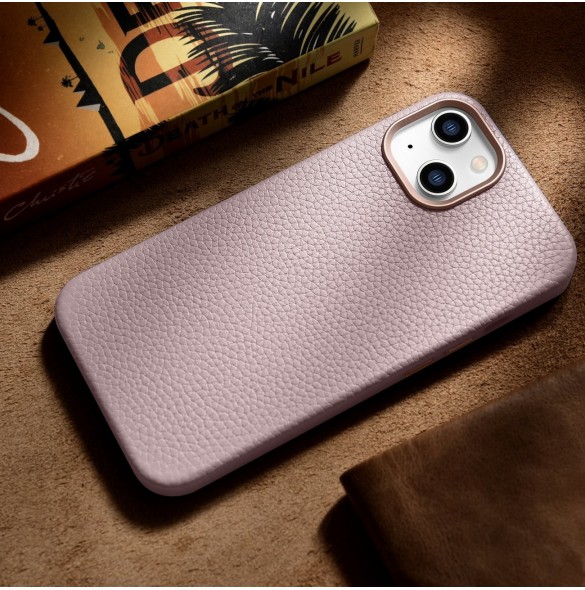 iCarer Litchi Premium Läderfodral iPhone 14 Plus Magnetisk Läderfodral med MagSafe Pink (WMI14220711-PK)