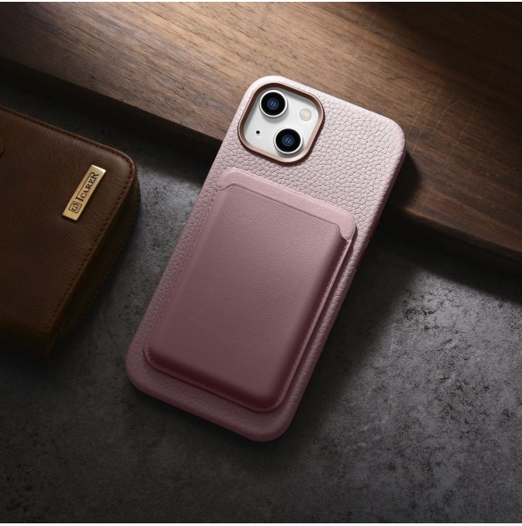 iCarer Litchi Premium Läderfodral iPhone 14 Plus Magnetisk Läderfodral med MagSafe Pink (WMI14220711-PK)
