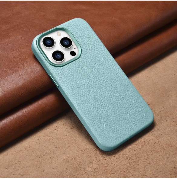 iCarer Litchi Premium läderfodral iPhone 14 Pro magnetiskt läderfodral med MagSafe Green (WMI14220710-GN)