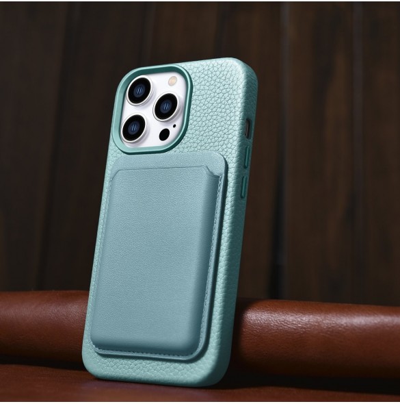 iCarer Litchi Premium läderfodral iPhone 14 Pro magnetiskt läderfodral med MagSafe Green (WMI14220710-GN)
