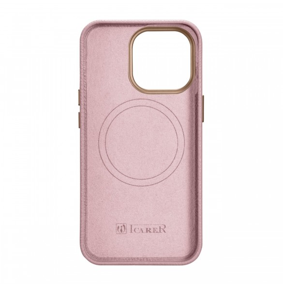 iCarer Litchi Premium Läderfodral iPhone 14 Pro Magnetisk Läderfodral med MagSafe Pink (WMI14220710-PK)