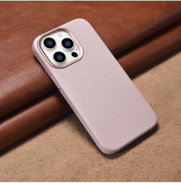 iCarer Litchi Premium Läderfodral iPhone 14 Pro Magnetisk Läderfodral med MagSafe Pink (WMI14220710-PK)
