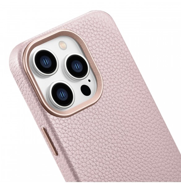 iCarer Litchi Premium Läderfodral iPhone 14 Pro Magnetisk Läderfodral med MagSafe Pink (WMI14220710-PK)