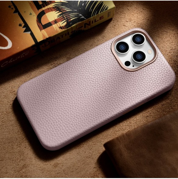 iCarer Litchi Premium Läderfodral iPhone 14 Pro Magnetisk Läderfodral med MagSafe Pink (WMI14220710-PK)
