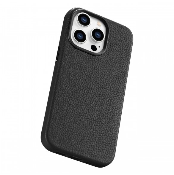 iCarer Litchi Premium Läderfodral iPhone 14 Pro Max Magnetisk Läderfodral med MagSafe Svart (WMI14220712-BK)