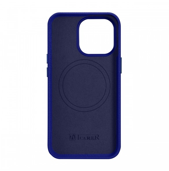 iCarer Litchi Premium läderfodral iPhone 14 Pro Max magnetiskt läderfodral med MagSafe Mörkblå (WMI14220712-DB)