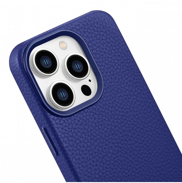iCarer Litchi Premium läderfodral iPhone 14 Pro Max magnetiskt läderfodral med MagSafe Mörkblå (WMI14220712-DB)
