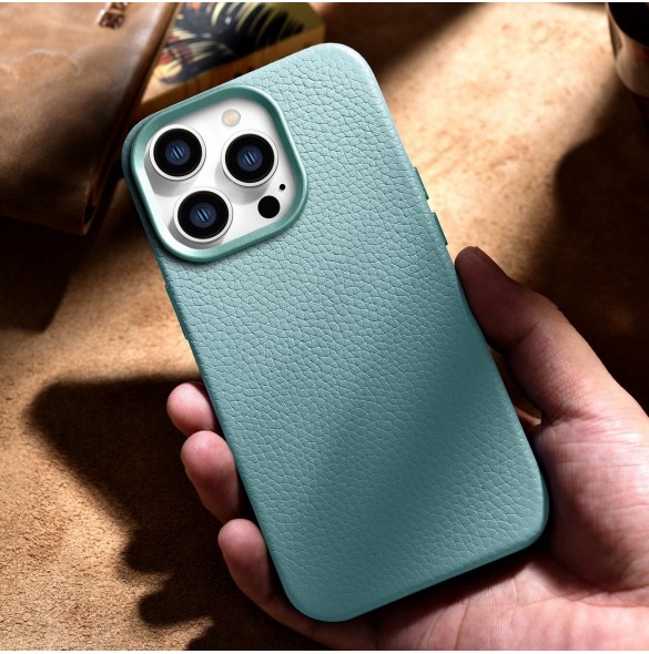 iCarer Litchi Premium läderfodral iPhone 14 Pro Max magnetiskt läderfodral med MagSafe Green (WMI14220712-GN)