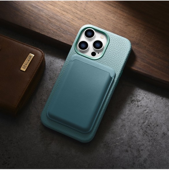 iCarer Litchi Premium läderfodral iPhone 14 Pro Max magnetiskt läderfodral med MagSafe Green (WMI14220712-GN)
