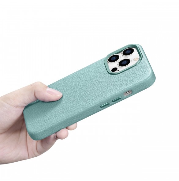 iCarer Litchi Premium läderfodral iPhone 14 Pro Max magnetiskt läderfodral med MagSafe Green (WMI14220712-GN)