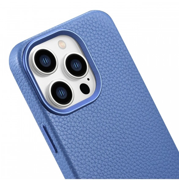 iCarer Litchi Premium läderfodral iPhone 14 Pro Max magnetiskt läderfodral med MagSafe ljusblå (WMI14220712-LB)