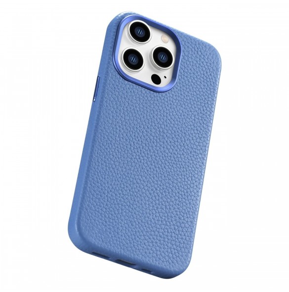 iCarer Litchi Premium läderfodral iPhone 14 Pro Max magnetiskt läderfodral med MagSafe ljusblå (WMI14220712-LB)