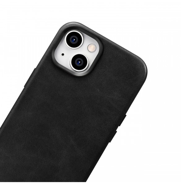 iCarer Oil Wax Premium läderfodral iPhone 14 Plus magnetiskt läderfodral med MagSafe Black (WMI14220703-BK)
