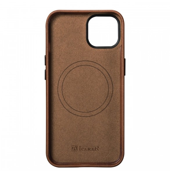 iCarer Oil Wax Premium läderfodral iPhone 14 Plus magnetiskt läderfodral med MagSafe Brown (WMI14220703-RB)