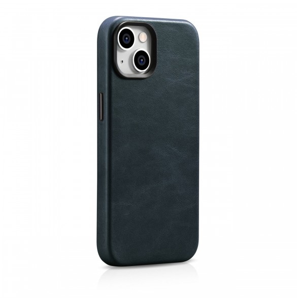 iCarer Oil Wax Premium läderfodral iPhone 14 Plus magnetiskt läderfodral med MagSafe Mörkblå (WMI14220703-BU)