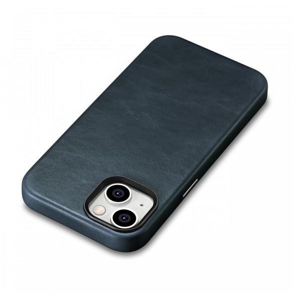 iCarer Oil Wax Premium läderfodral iPhone 14 Plus magnetiskt läderfodral med MagSafe Mörkblå (WMI14220703-BU)