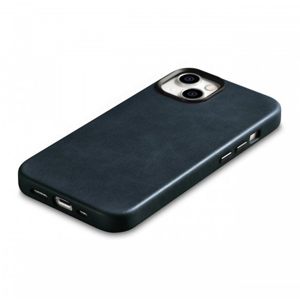 iCarer Oil Wax Premium läderfodral iPhone 14 Plus magnetiskt läderfodral med MagSafe Mörkblå (WMI14220703-BU)