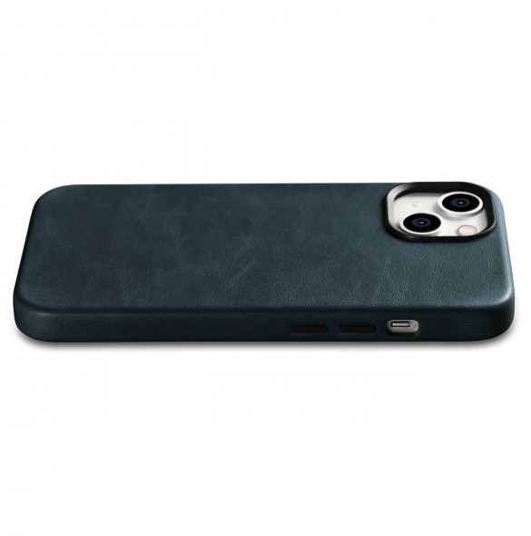 iCarer Oil Wax Premium läderfodral iPhone 14 Plus magnetiskt läderfodral med MagSafe Mörkblå (WMI14220703-BU)