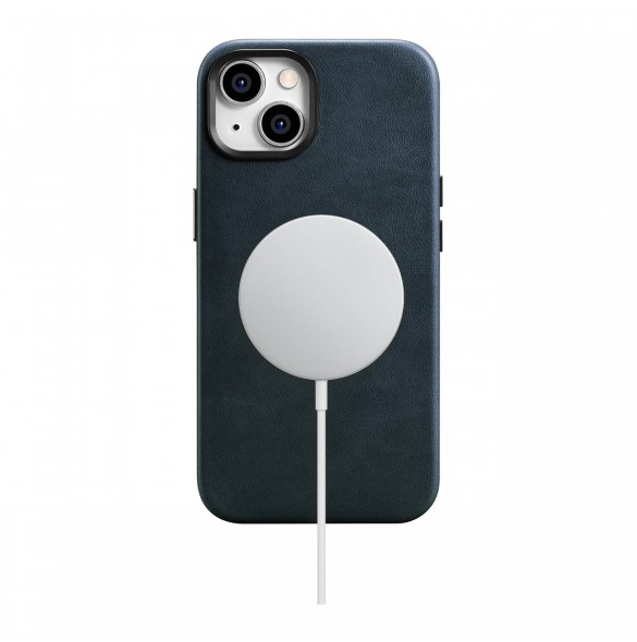 iCarer Oil Wax Premium läderfodral iPhone 14 Plus magnetiskt läderfodral med MagSafe Mörkblå (WMI14220703-BU)
