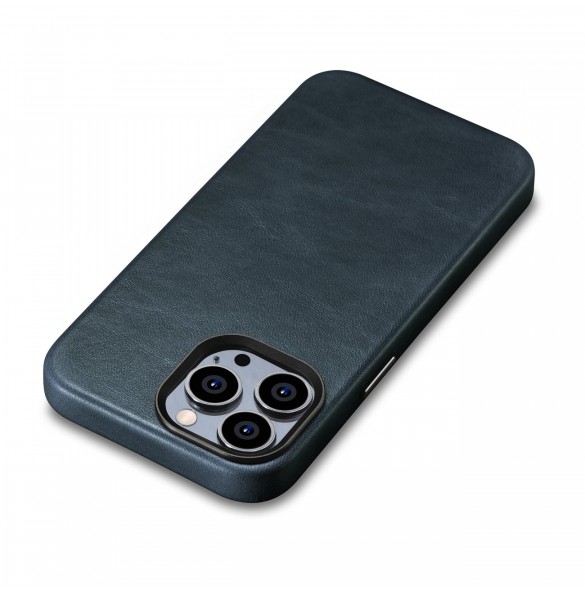iCarer Oil Wax Premium läderfodral iPhone 14 Pro magnetiskt läderfodral med MagSafe Mörkblå (WMI14220702-BU)