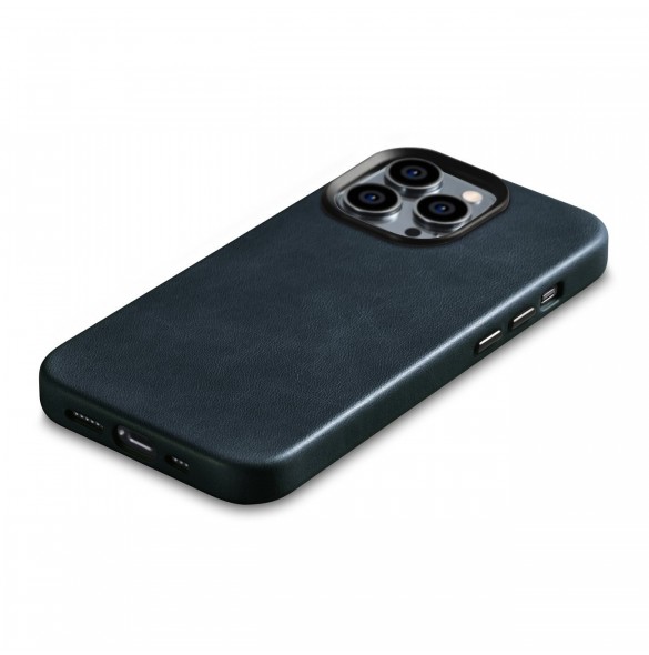 iCarer Oil Wax Premium läderfodral iPhone 14 Pro magnetiskt läderfodral med MagSafe Mörkblå (WMI14220702-BU)