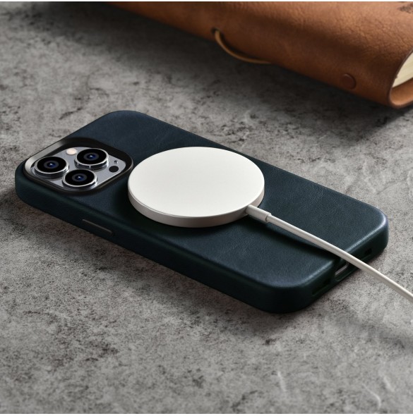 iCarer Oil Wax Premium läderfodral iPhone 14 Pro magnetiskt läderfodral med MagSafe Mörkblå (WMI14220702-BU)