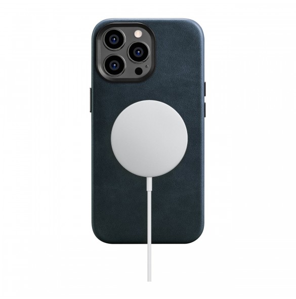iCarer Oil Wax Premium läderfodral iPhone 14 Pro magnetiskt läderfodral med MagSafe Mörkblå (WMI14220702-BU)