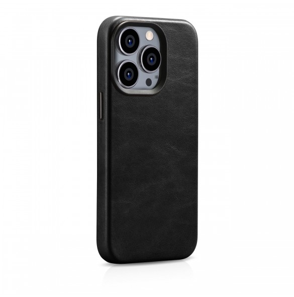 iCarer Oil Wax Premium läderfodral iPhone 14 Pro Max magnetiskt läderfodral med MagSafe Black (WMI14220704-BK)