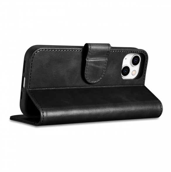 iCarer Oil Wax Wallet Case 2in1 Cover iPhone 14 Plus Anti-RFID Läder Flip Fodral Svart (WMI14220723-BK)