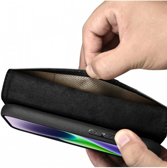 iCarer Oil Wax Wallet Case 2in1 Cover iPhone 14 Plus Anti-RFID Läder Flip Fodral Svart (WMI14220723-BK)