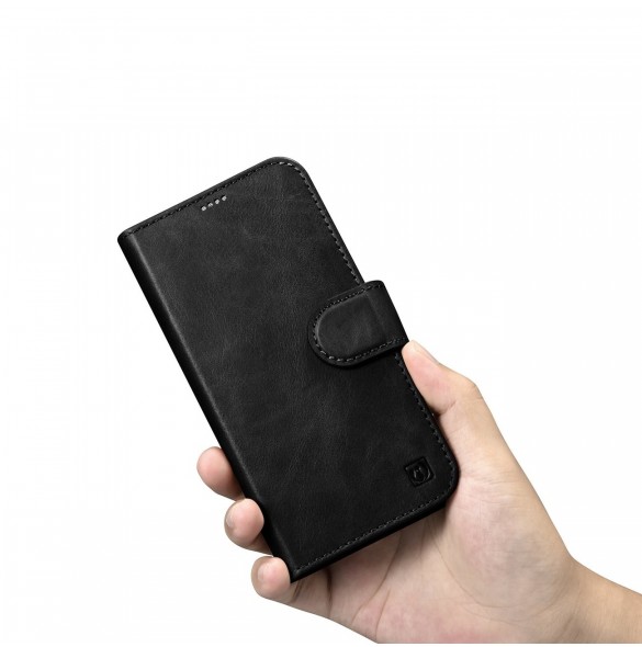 iCarer Oil Wax Wallet Case 2in1 Cover iPhone 14 Plus Anti-RFID Läder Flip Fodral Svart (WMI14220723-BK)