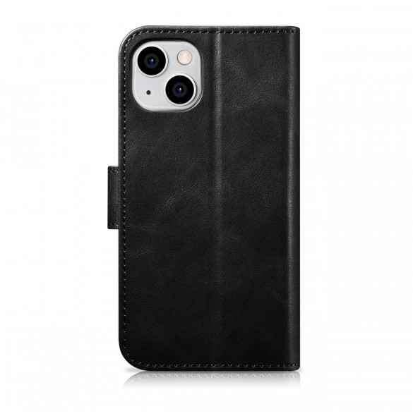 iCarer Oil Wax Wallet Case 2in1 Cover iPhone 14 Plus Anti-RFID Läder Flip Fodral Svart (WMI14220723-BK)