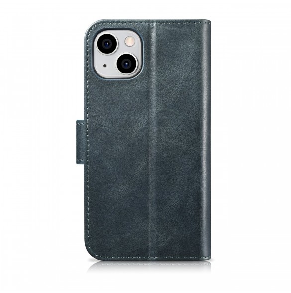 iCarer Oil Wax Wallet Case 2-in1 Cover iPhone 14 Plus Anti-RFID-läder Flip-fodral Blå (WMI14220723-BU)