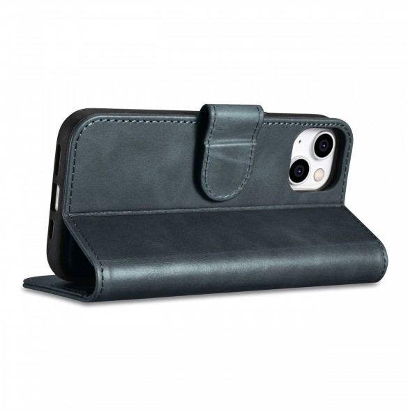 iCarer Oil Wax Wallet Case 2-in1 Cover iPhone 14 Plus Anti-RFID-läder Flip-fodral Blå (WMI14220723-BU)