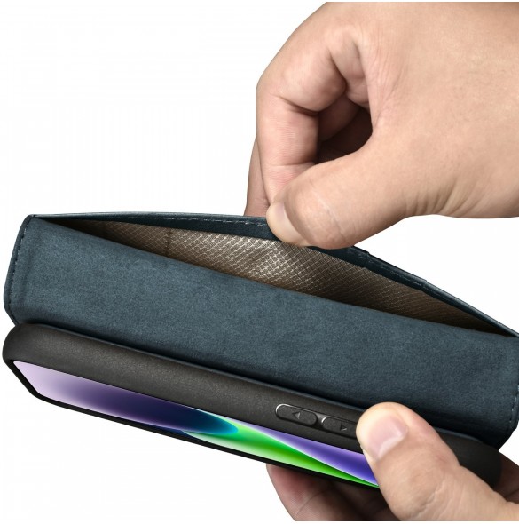 iCarer Oil Wax Wallet Case 2-in1 Cover iPhone 14 Plus Anti-RFID-läder Flip-fodral Blå (WMI14220723-BU)