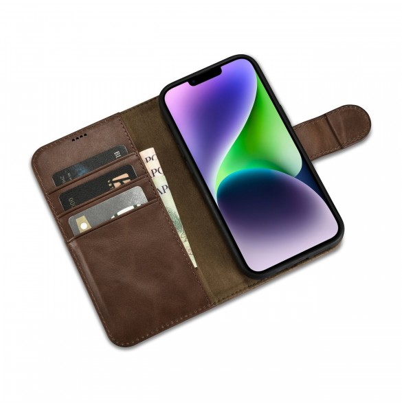 iCarer Oil Wax Wallet Case 2in1 Cover iPhone 14 Plus Anti-RFID Läder Flip Case Brun (WMI14220723-BN)