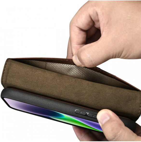 iCarer Oil Wax Wallet Case 2in1 Cover iPhone 14 Plus Anti-RFID Läder Flip Case Brun (WMI14220723-BN)