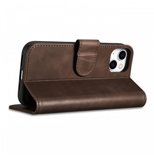 iCarer Oil Wax Wallet Case 2in1 Cover iPhone 14 Plus Anti-RFID Läder Flip Case Brun (WMI14220723-BN)